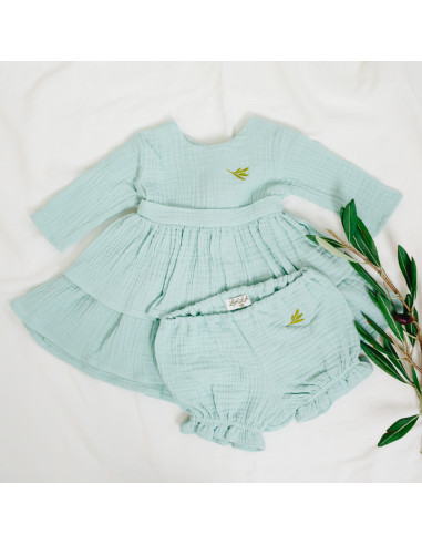 rochiță botez muselină verde mentă