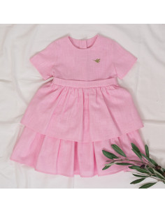 rochie din in roz cu volane