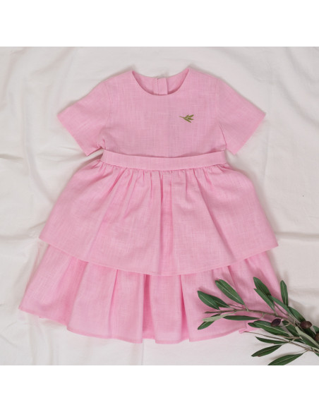 rochie din in roz cu volane