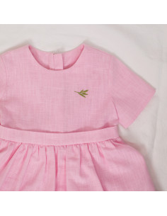 rochie din in roz cu volane 2