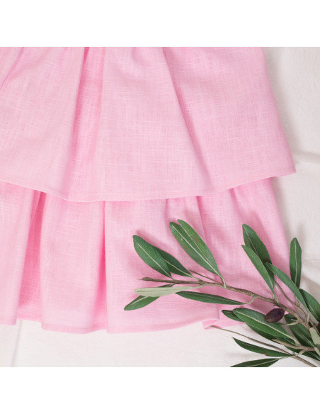 rochie din in roz cu volane