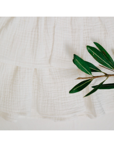 Rochie botez din muselină albă cu volane