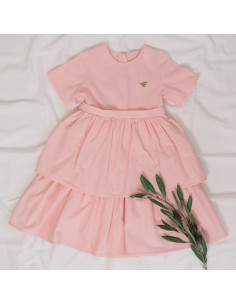 rochie roz-piersică din bumbac prespălat cu volane