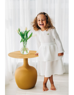 Rochie botez din muselină albă cu volane